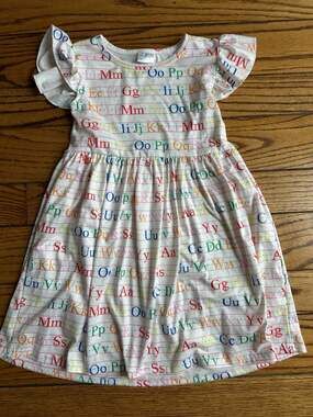 Sparkle In Pink Alphabet Print Flutter Sleeve Dress Girls Size XL